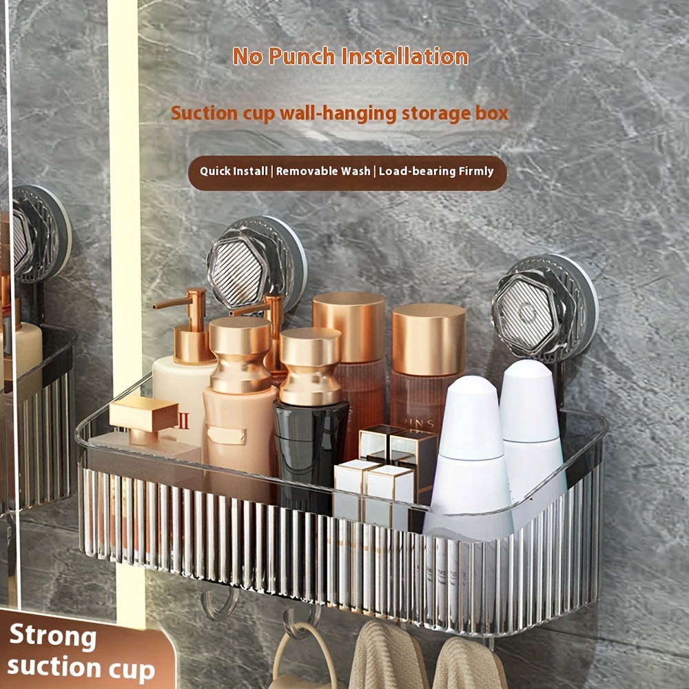 

Rotating Suction Cup Wall-mounted Storage Rack For Bathroom - No-drill, Plastic Hanging Shelf For Toiletries, Facial Tissues Organizer, Fits Multiple Room Types - 1pc