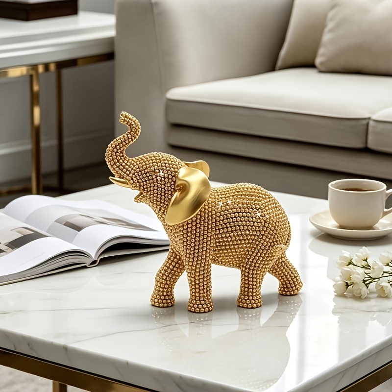 TEMU 1pc Golden Shiny Mini Elephant Statue, Resin Elephant Sculpture, Suitable For Living Room, Bedroom, Office Resin Tabletop Decoration, Indoor