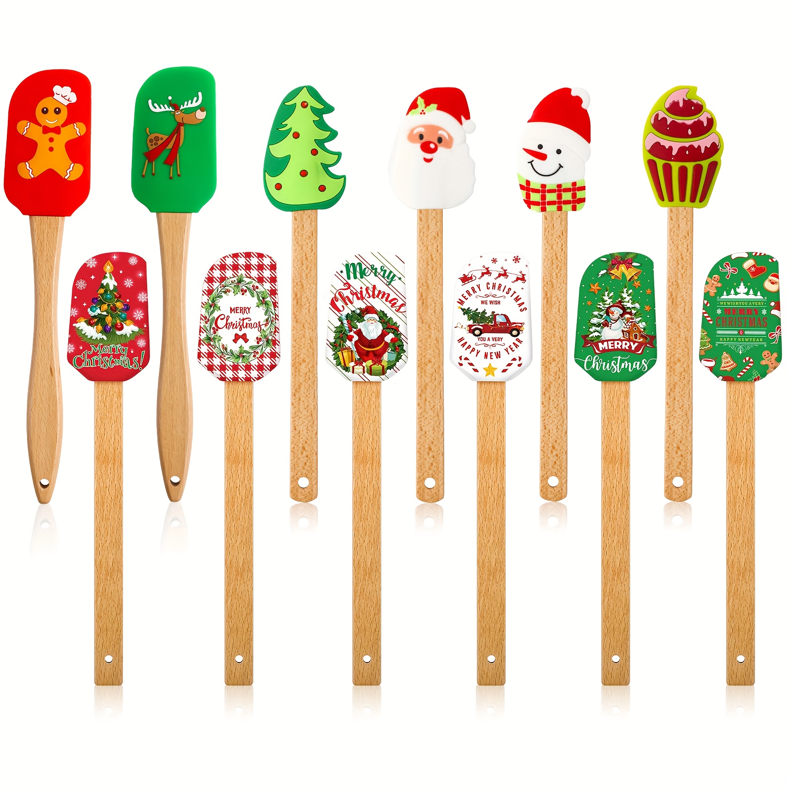 TEMU Christmas Silicone Spatula Xmas Cake Spatula With Wooden Handle Pancake Cute Pan Scraper Xmas Dish Scraper Cooking Spatulas For Kitchen Mixing