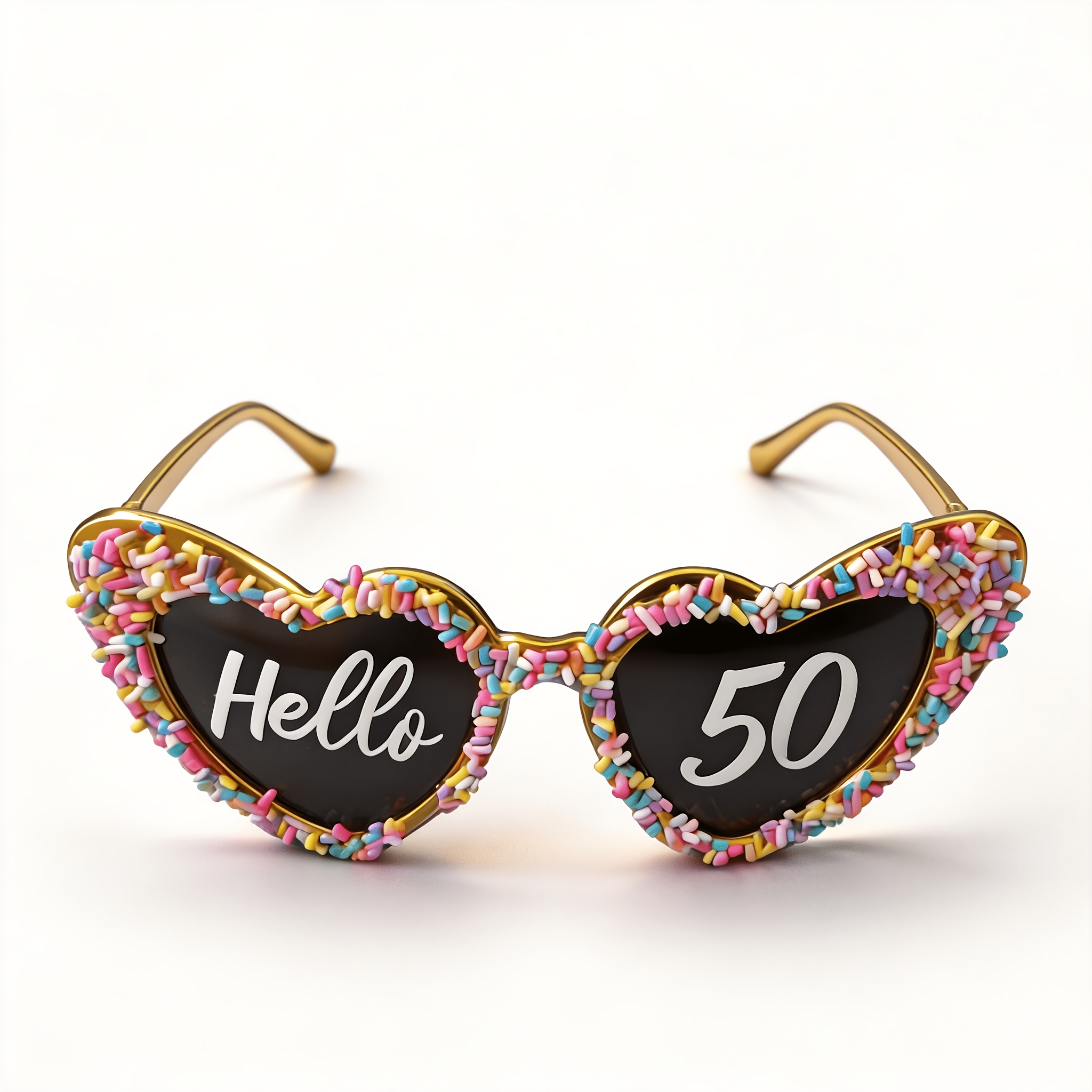 TEMU 1pc Hello 50 Heart Costume Glasses, Silver & With Colorful Sprinkles & Detachable Hello 50 , Photo Booth Prop, 50th Milestone Birthday Party