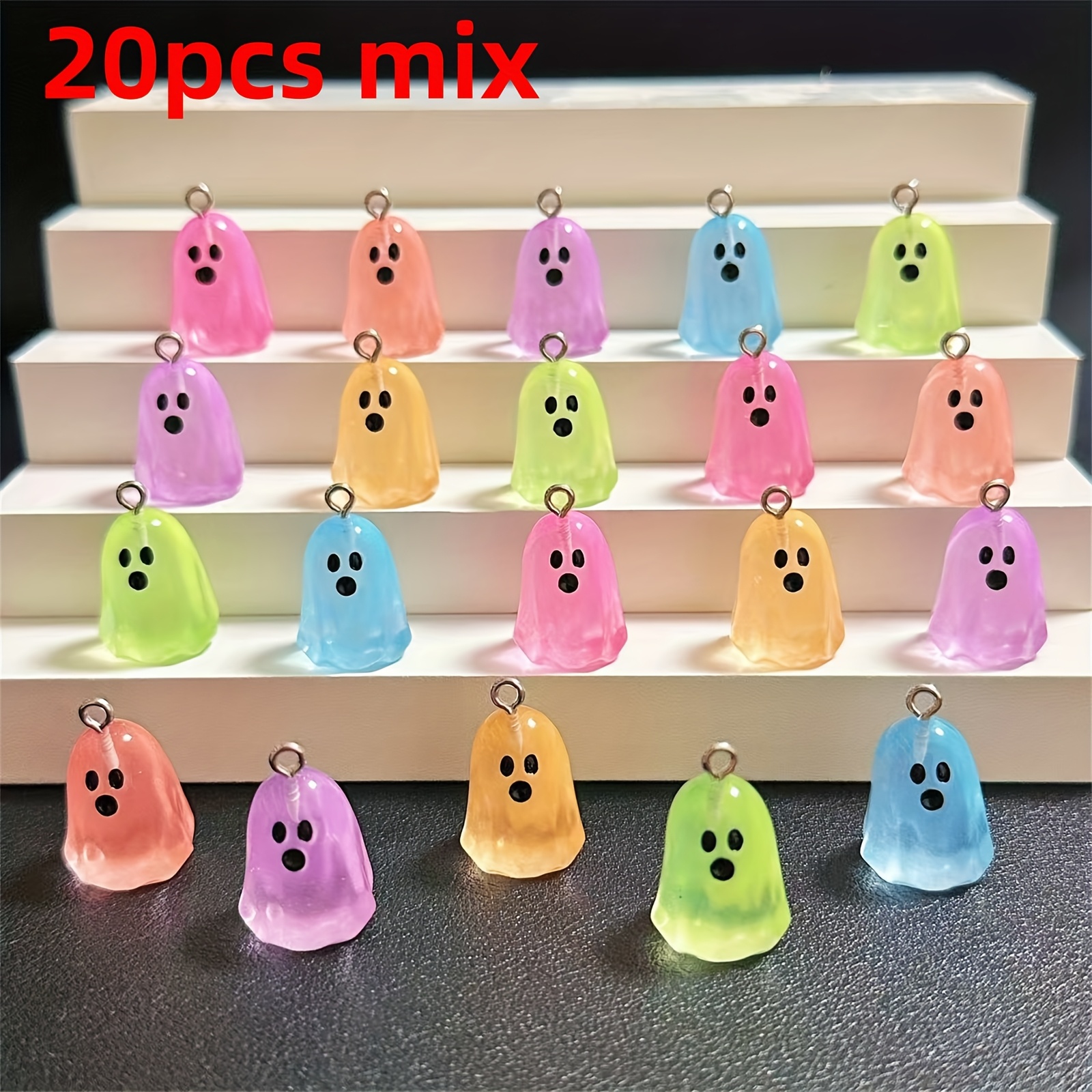 Image of 10pcs/20pcs Charms Halloween Mixed Assortment 3d -the-dark Little Resin Pendant Suitable For Handmade Jewelry Earrings Necklace Bag Pendant Additions Parts