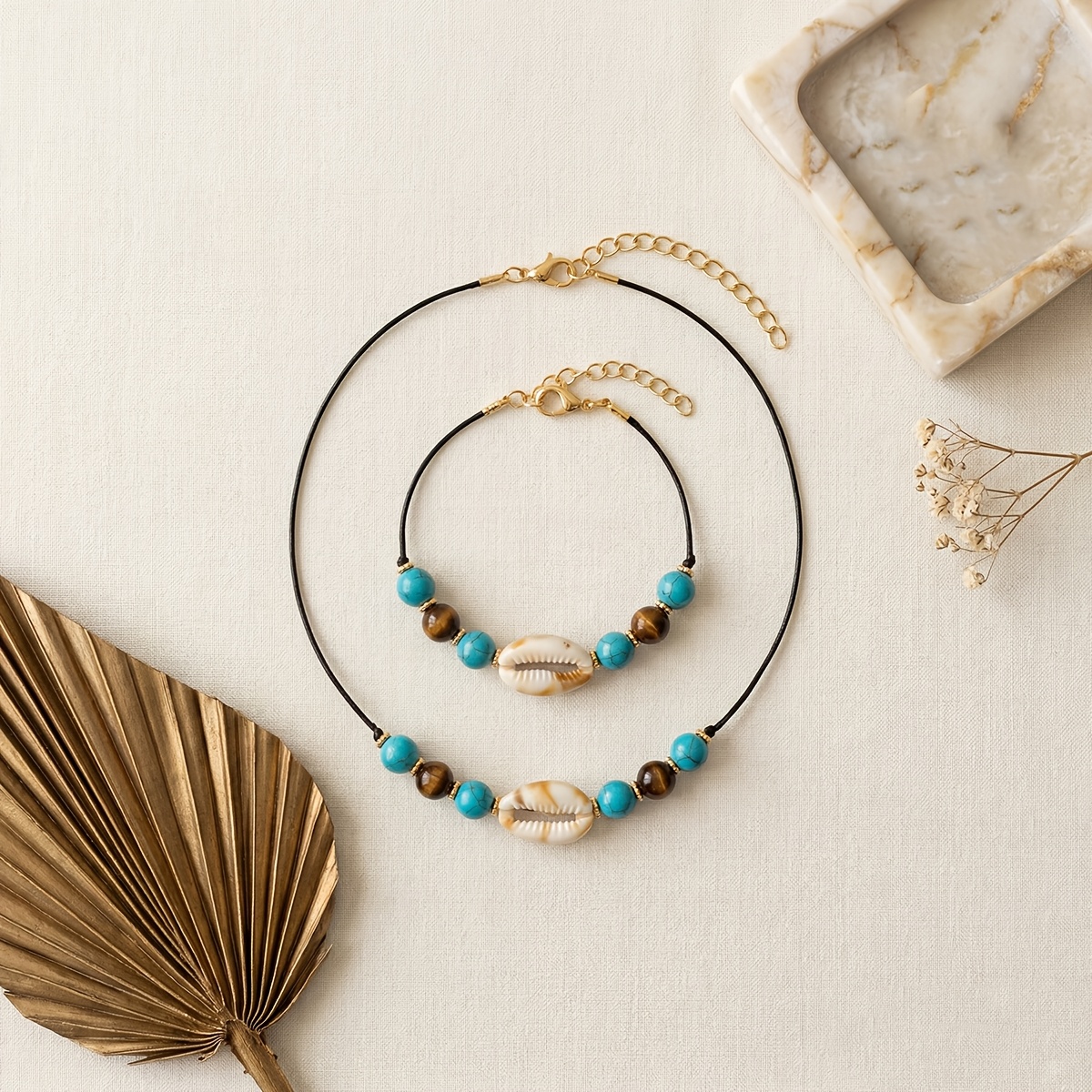 2pcs Set Women's Beaded Necklace and Bracelet