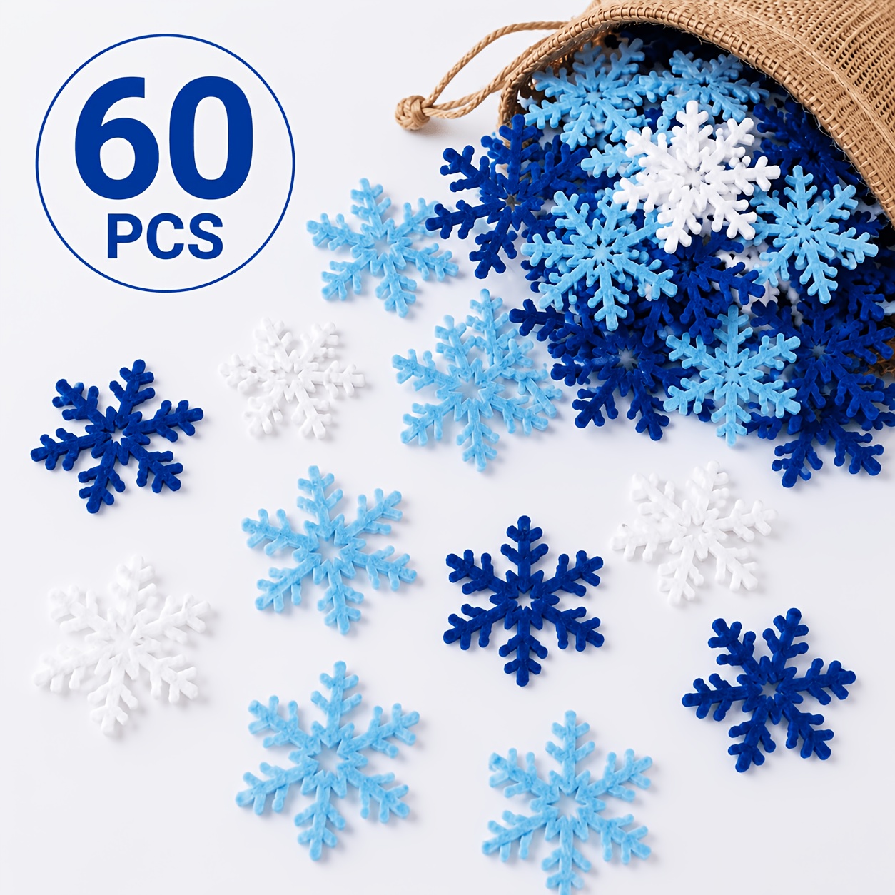TEMU 60pcs 3 Couleurs Feutre de Neige Pièces Décorations de Noël 4Cm de Neige Pièces Matériaux d'Artisanat Feutre Décorations de Noël Style Aléatoire