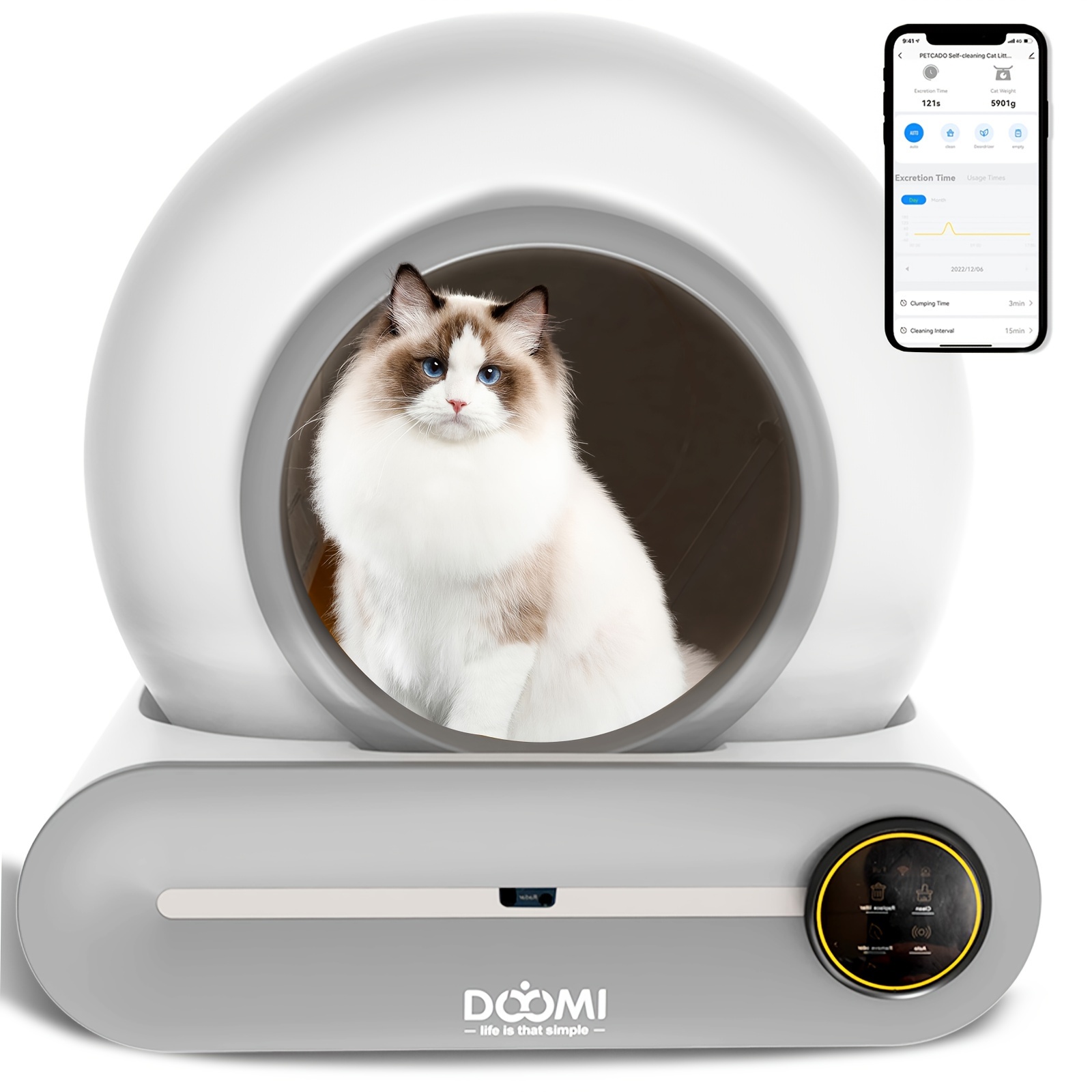 

Doyomi Self Cleaning Cat Litter Box, Automatic Cat Litter Box With Tofu Litter, Mat & Liners/app Control, 65l+9l Large Capacity, Suitable For Multiple Cats Christma