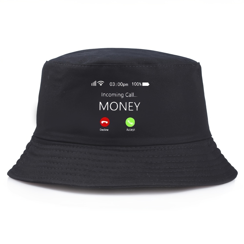 Money Calling Slogan Printed Bucket Hat Solid Color Casual Sun Hats Lightweight Breathable Fisherman for Women Men,Temu