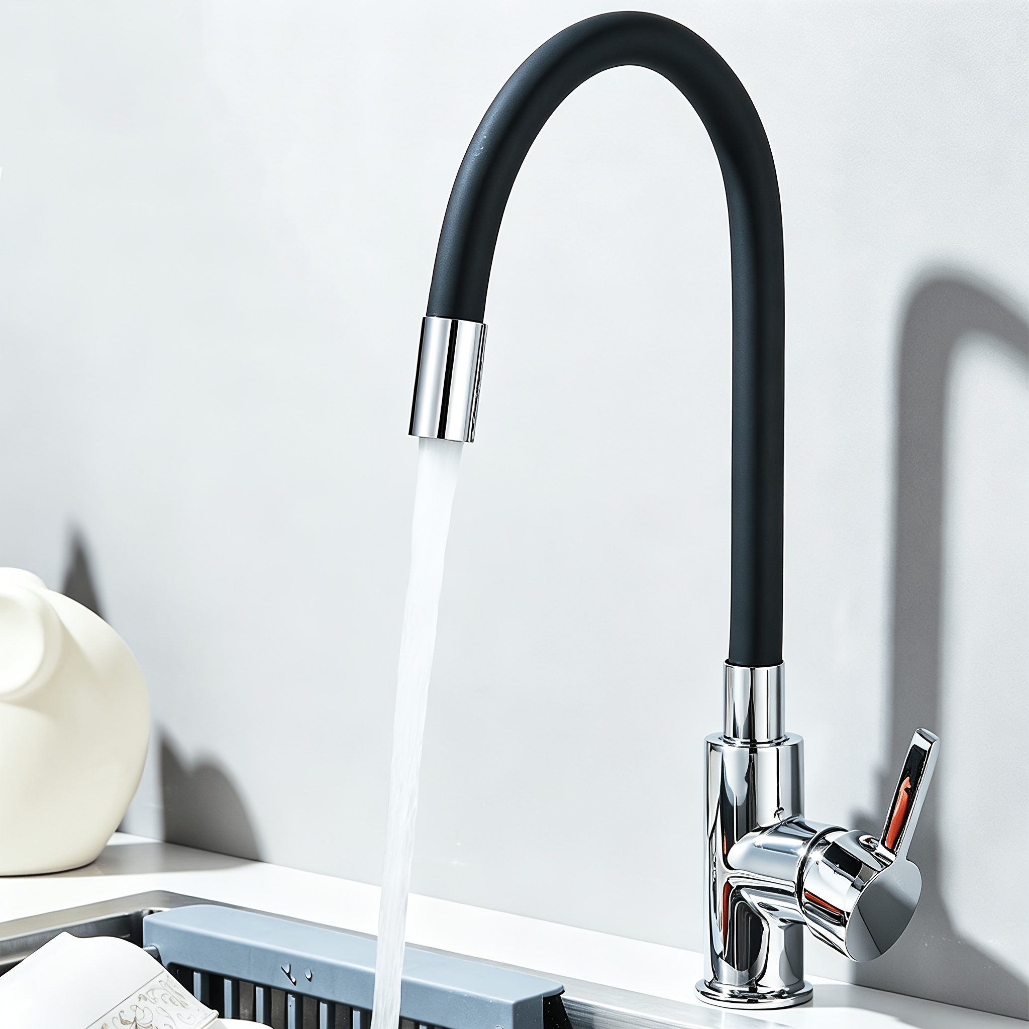 Image of Kitchen Sink Faucet Flexible Water Pipe 360° Rotation Single Handle Deck Mount Cold Hot Water Mixer Water Tap