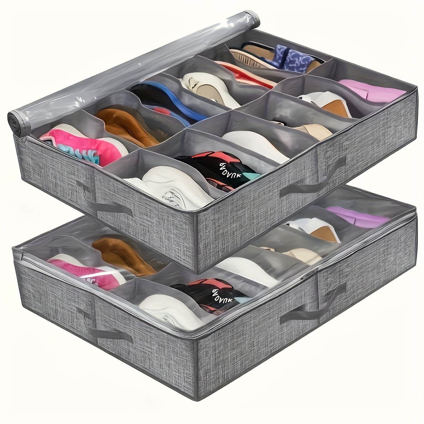 

Stackable Under Bed Shoe Storage - Foldable, Transparent Shoe Organizer Boxes With Dual Handles - Bedroom & Dorm Space-saving Solution