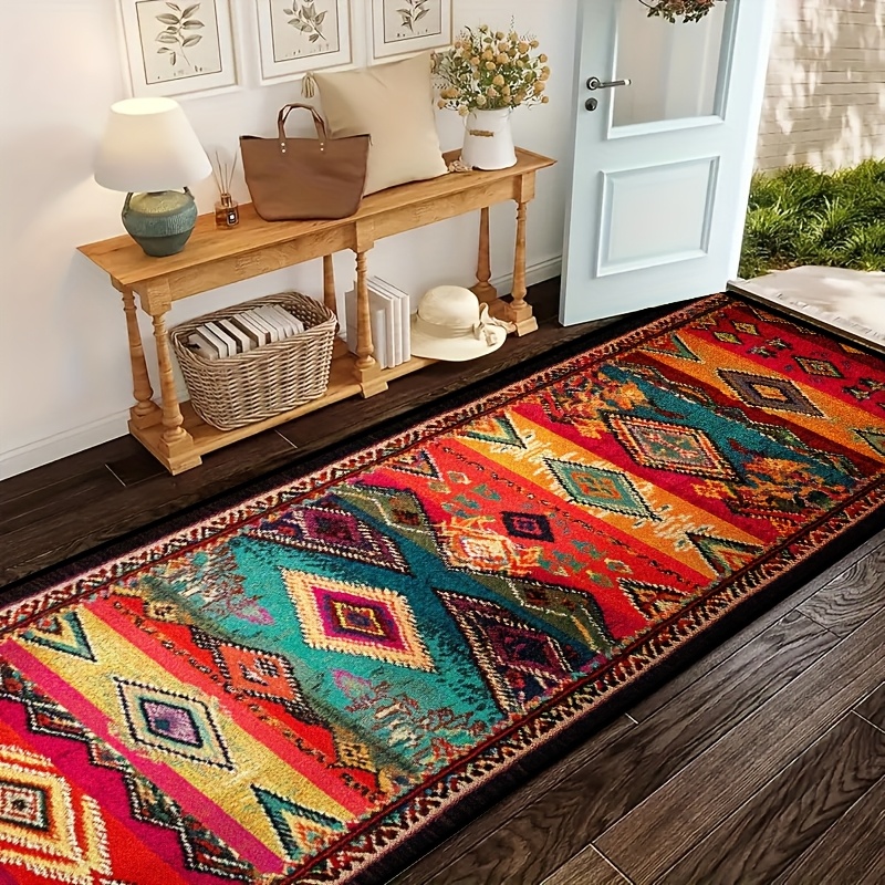 TEMU Expédition Maritime [Velours Doré] 1pc, Tapis Long Vintage Motif Marocain Velours Doré, Tapis de Salon Imprimé Lavable, de Pièce, Tapis