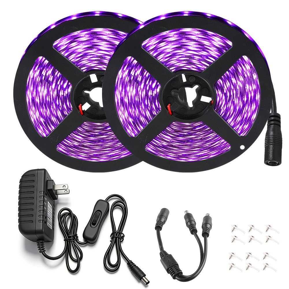 TEMU 20/40ft Black Light Strip, 360/720 Units Led, 12v Flexible Blacklight For Glow Party, Blacklight Strip Lights For Halloween Decoration Room