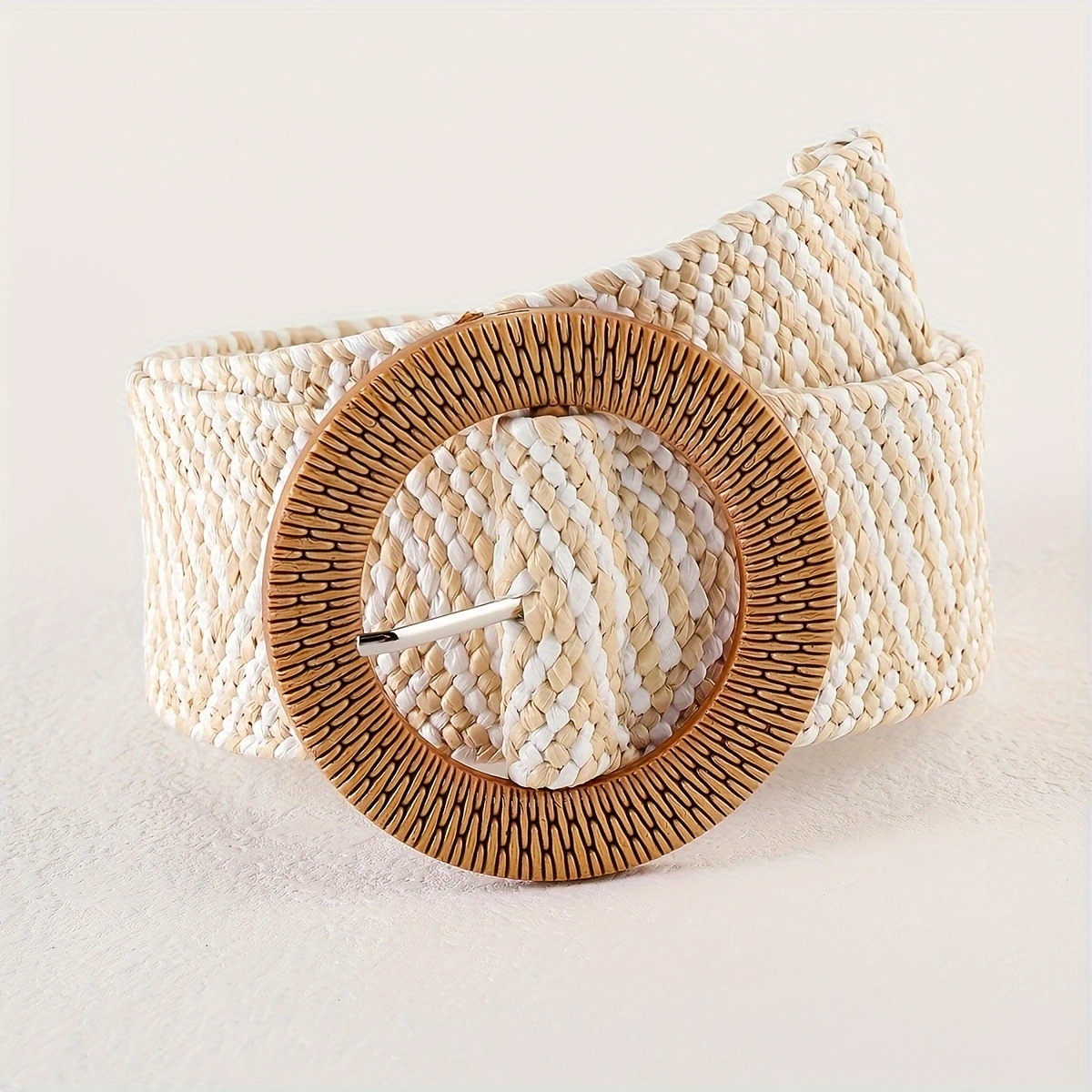 Boho Braided Straw Belt with Classic Round Buckle