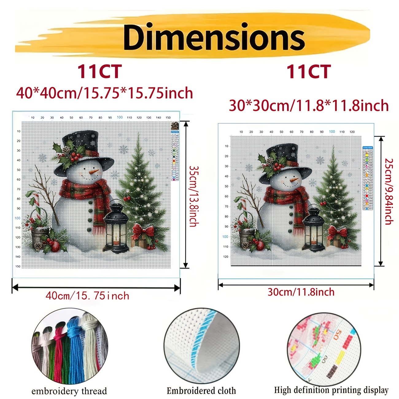 Cross Stitch Printed Kit, Frameless, Christmas Snowman and Tree Pattern