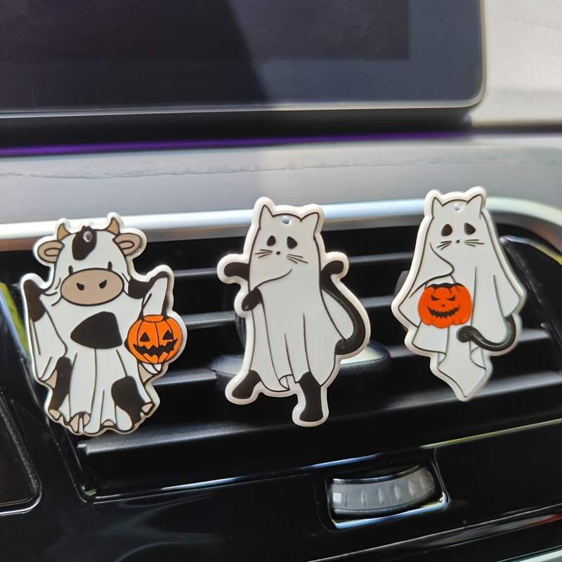 

Festive Car Air Freshener Clips: Spooky Cow, Cat, And Pumpkin - Perfect For Your Car's Vent