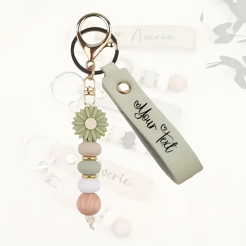 TEMU A Personalized Daisy Beaded Keychain Featuring A Name And A Floral Charm, Making It A Meaningful Present Ideal For Women, Teachers, Birthdays,
