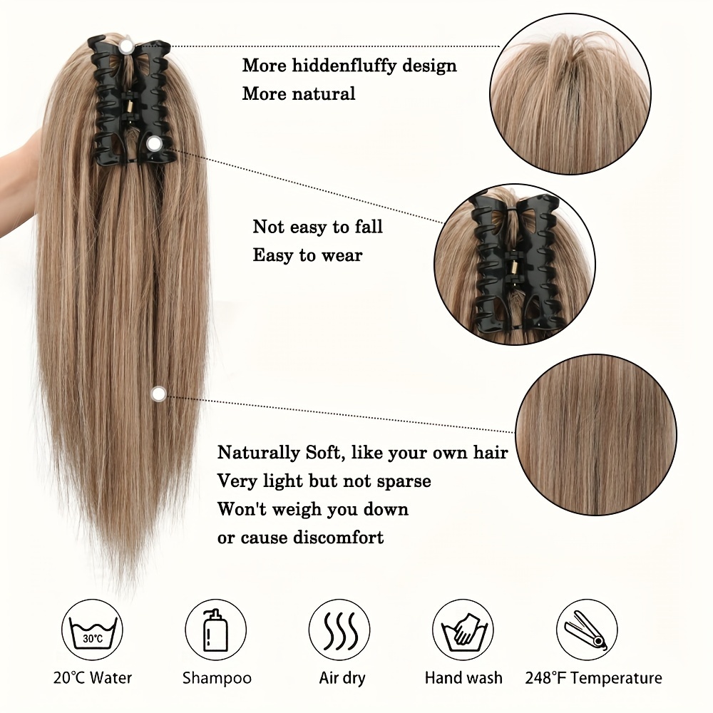   16inches messy short straight ponytail synthetic claw clip ponytail hair extensions claw clip messy hair bun hairpiece for women hair accessories halloween christmas details 0