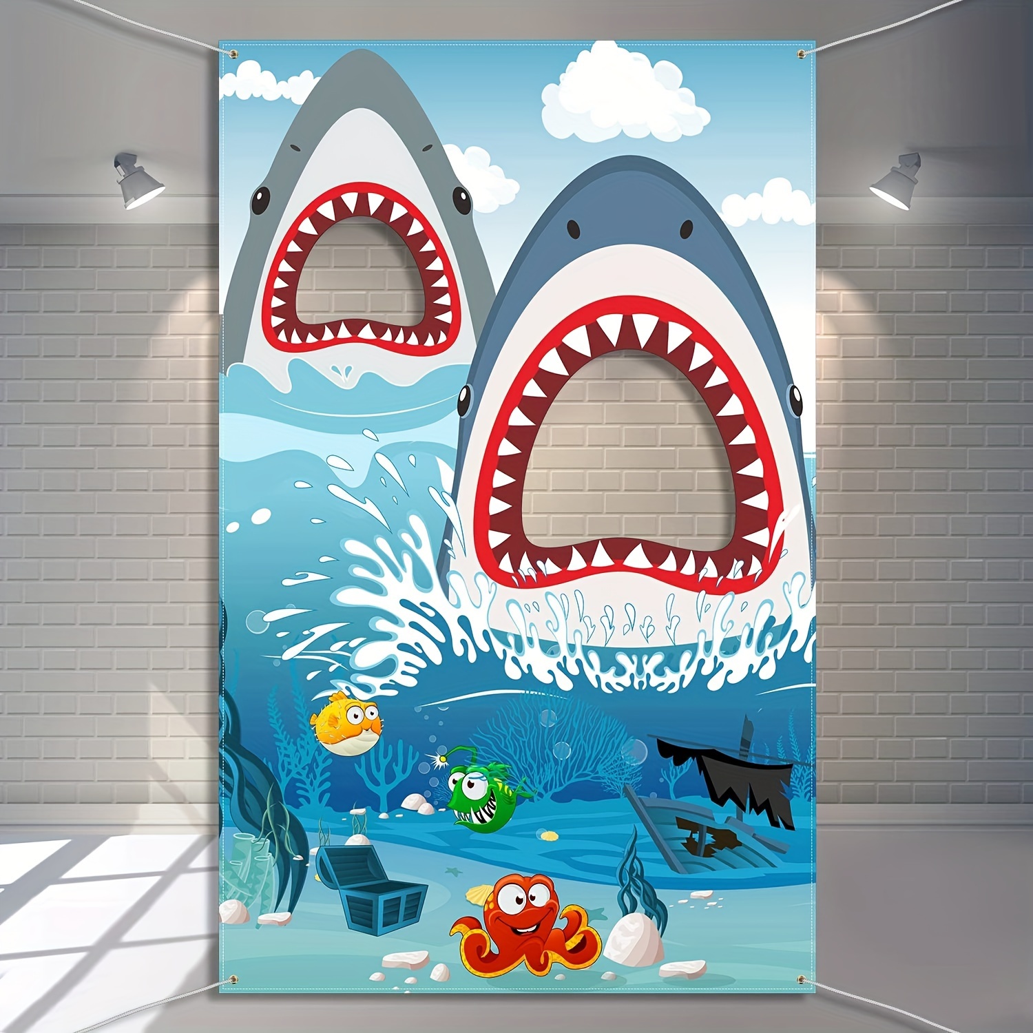 

Shark Party Decor, Polyester Shark Zone Photo Backdrop Banner, Multipurpose, No Electricity Needed, Ideal For Boys, Girls & Shark Themed Events