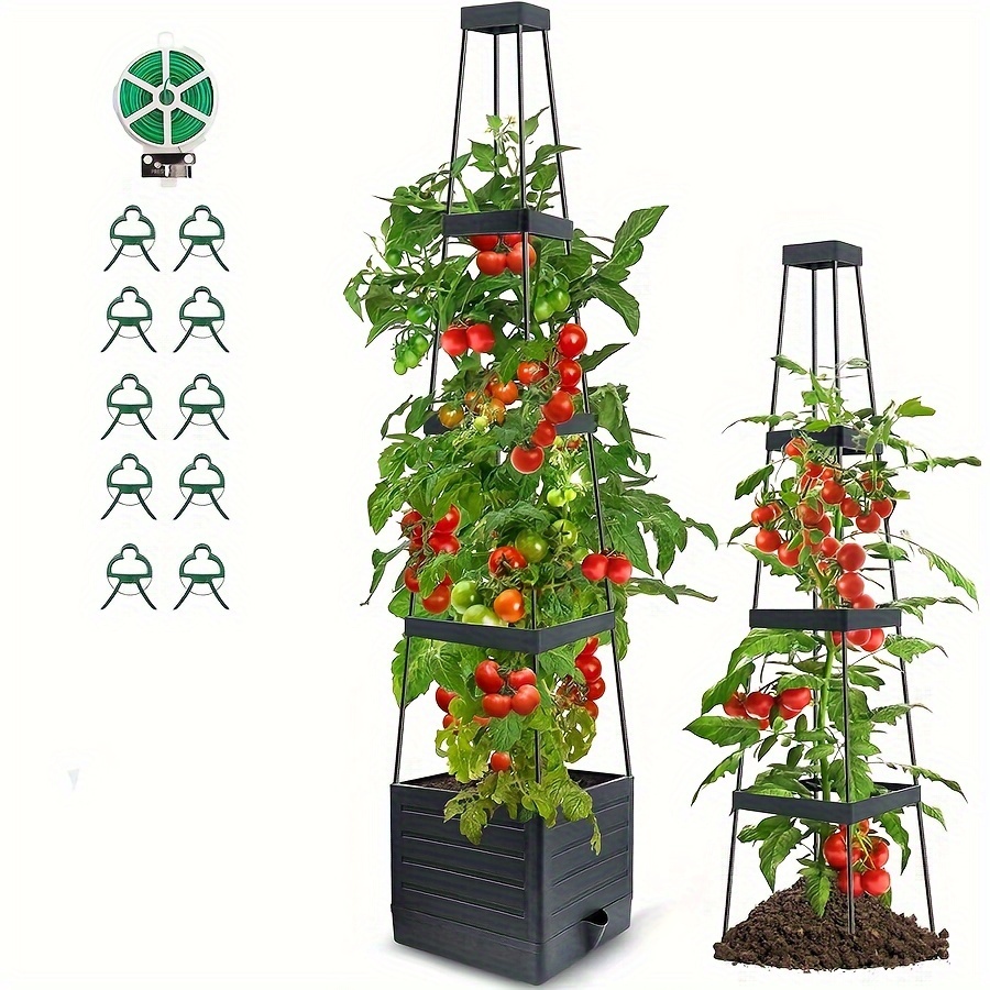 

Tomato Planter With Trellis, 57" Self-watering Tomato Planter Boxes For Climbing Vegetable And Plants, Raised Garden Bed With Tomato Planter Cage For Indoor Outdoor Use