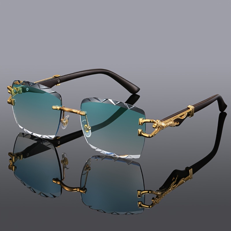 

Unisex Trendy Square Glasses Frameless Leopard Print Fashion Glasses With Cut Edges, Lightweight For Daily Wear And Travel.