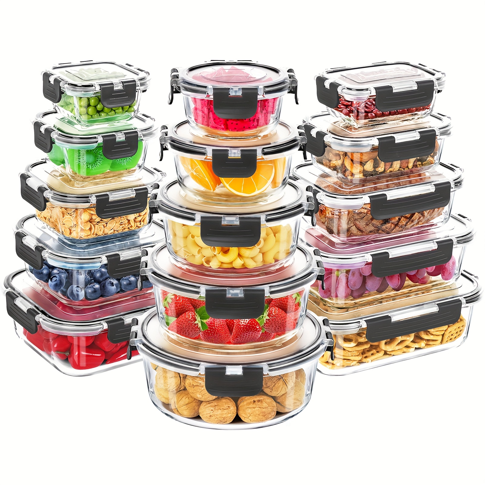 glass food storage containers 15pcs meal prep containers in glass lunch bento boxes with leak proof lids for microwave freezer dishwasher bpa free gray Product details 1