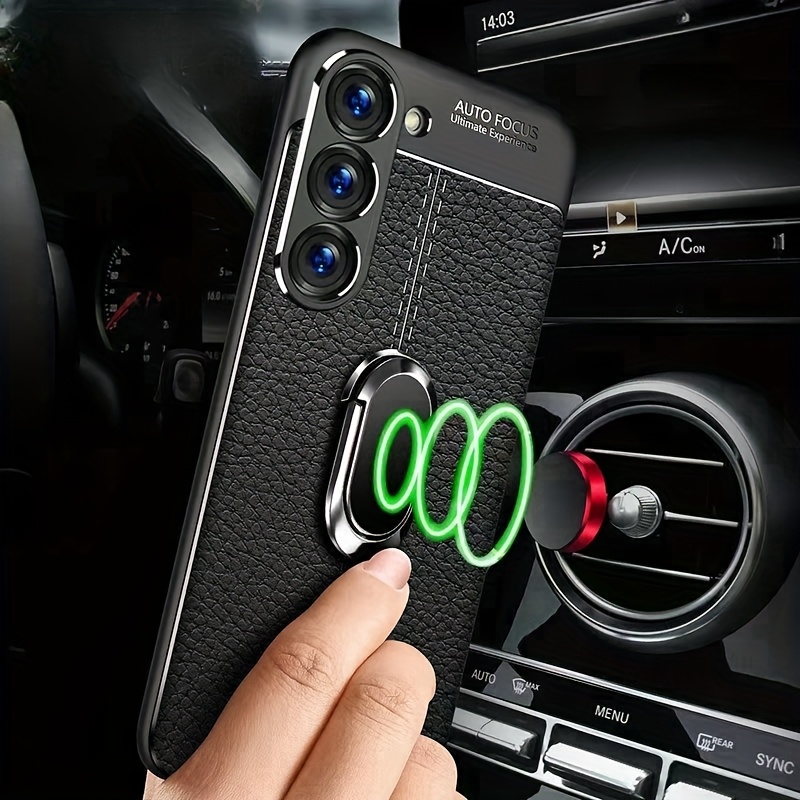 Phone Case with Lychee Pattern, Easy to Remove and Soft Shockproof Design for Samsung A55/A15/A35/A25 5G/A23/A14 5G/S24/S24 Ultra/S24 FE/S23/S23 Ultra/S23 FE, Includes Ring Stand