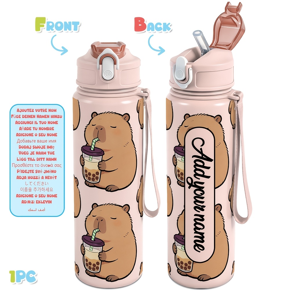 TEMU 1 pz, Borraccia Personalizzata da 25oz 750ml a di Perdite con Personalizzato, Design con Capibara e Boba, Termica Isolata per Palestra