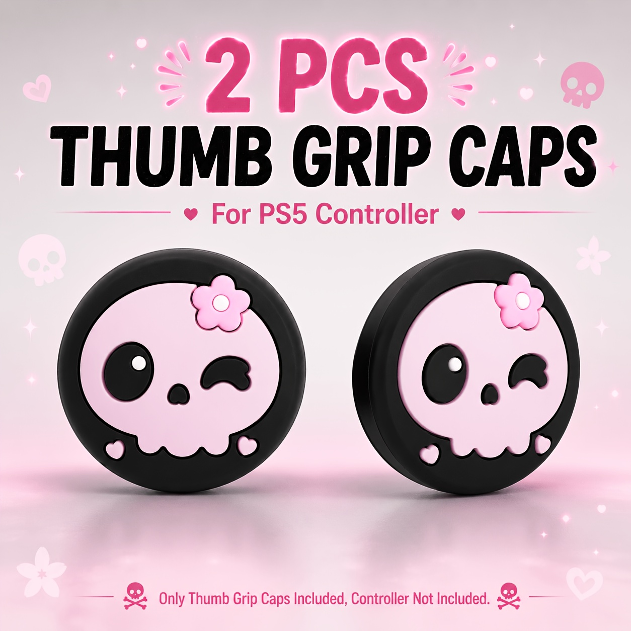 2 protectores de joystick para mandos de PS5 - Lindos tapones de silicona antideslizantes con diseño de calaveras y…: retailer-supplied image