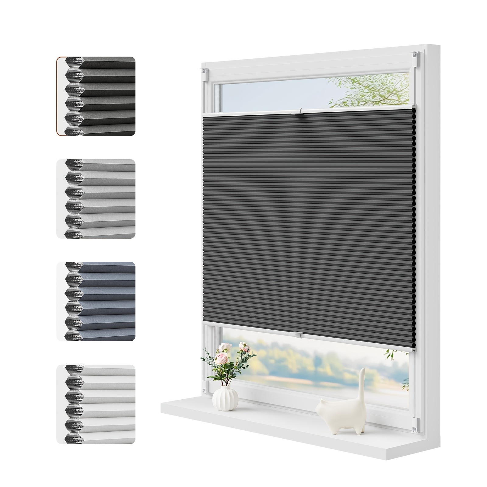 Image of No Drill Cellular Pleated Blinds, 100% Blackout Privacy Protection, Cellular Insulation For , Blue Home Pleated Shades For Bedroom Office Multi- Use