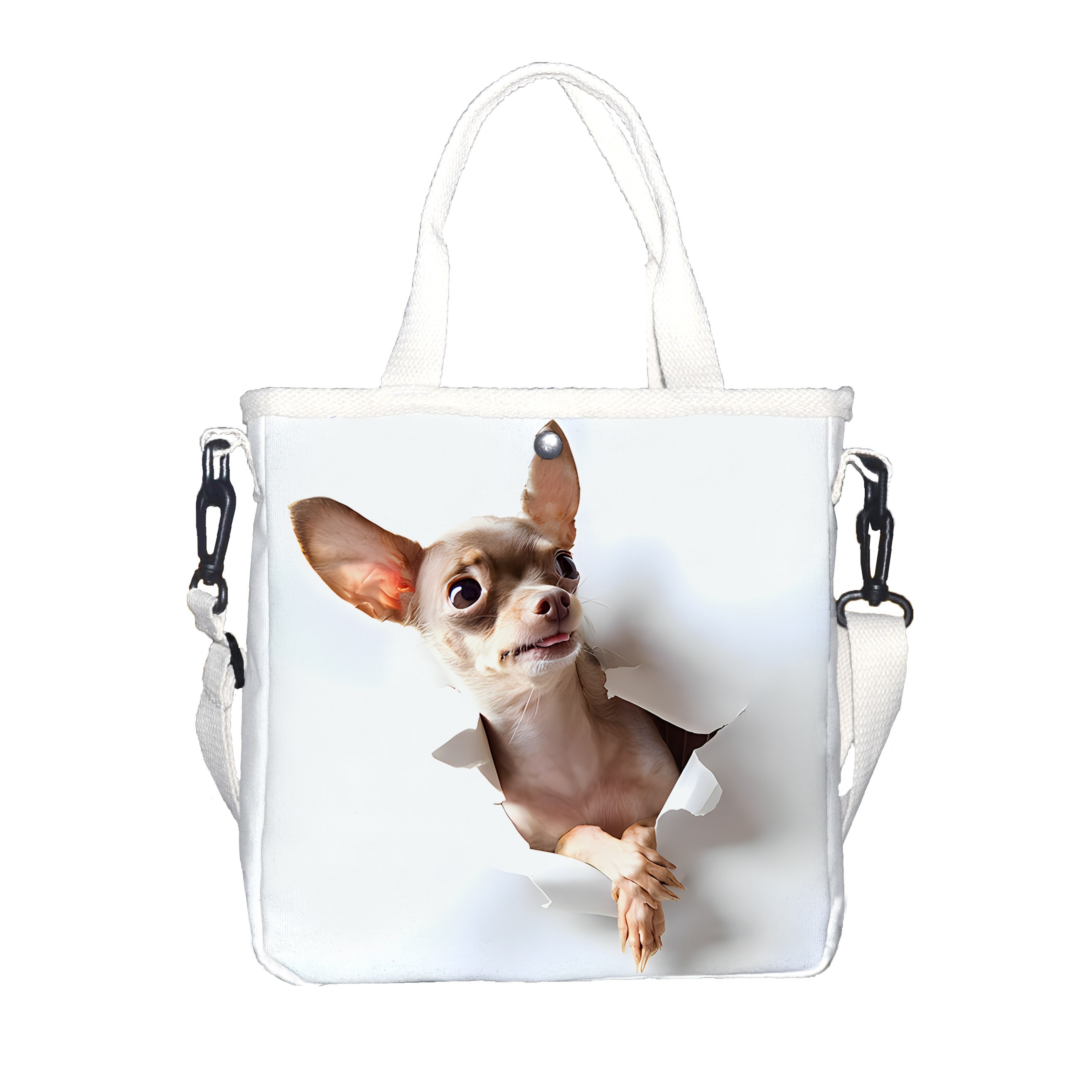 

Running With A Chihuahua Printed Canvas Shoulder Bag, Fashionable And Casual Metal Snap Button Shoulder Crossbody Bag, Detachable Shoulder Strap And Foldable Handbag, Easy To Carry When