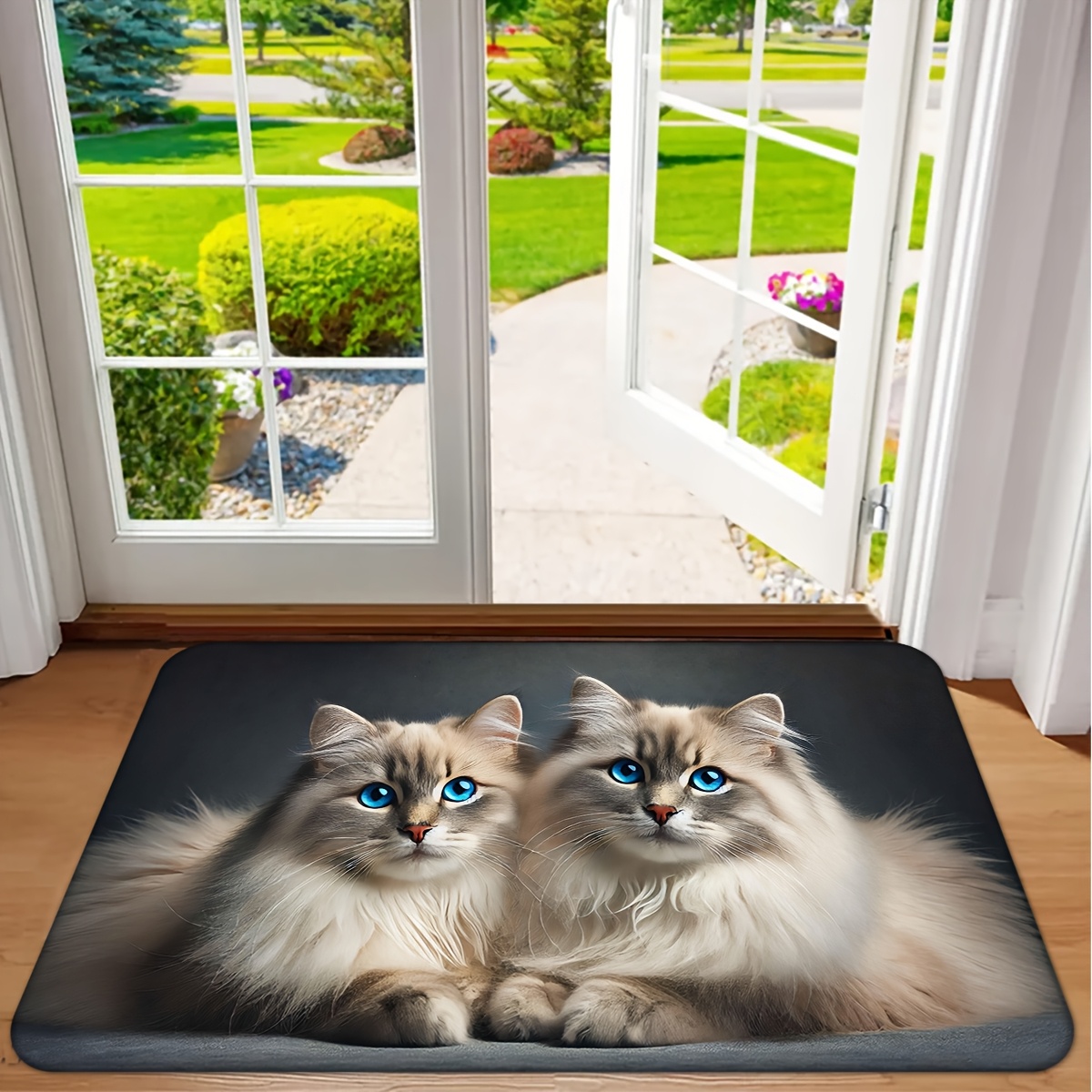 

1pc Maine Coon Cat Print Welcome Doormat, Non-slip, Machine Washable, Fade Resistant, Low Pile, Polyester, Rectangle Entryway Rug For Home Decor