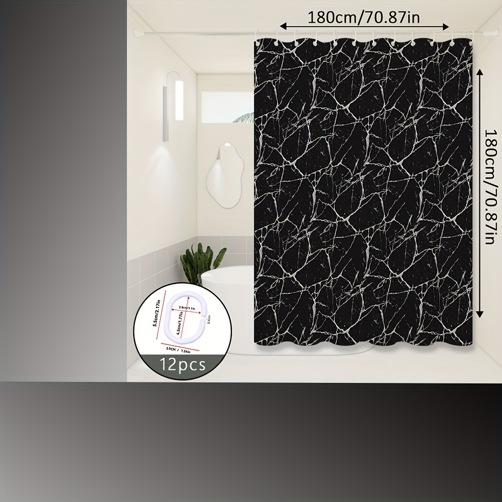 TEMU Light Luxury Marble Pattern Shower Curtain, A High-end Bathroom, Multi-scene Universal Bathroom Partition Curtain With Hanging Rings