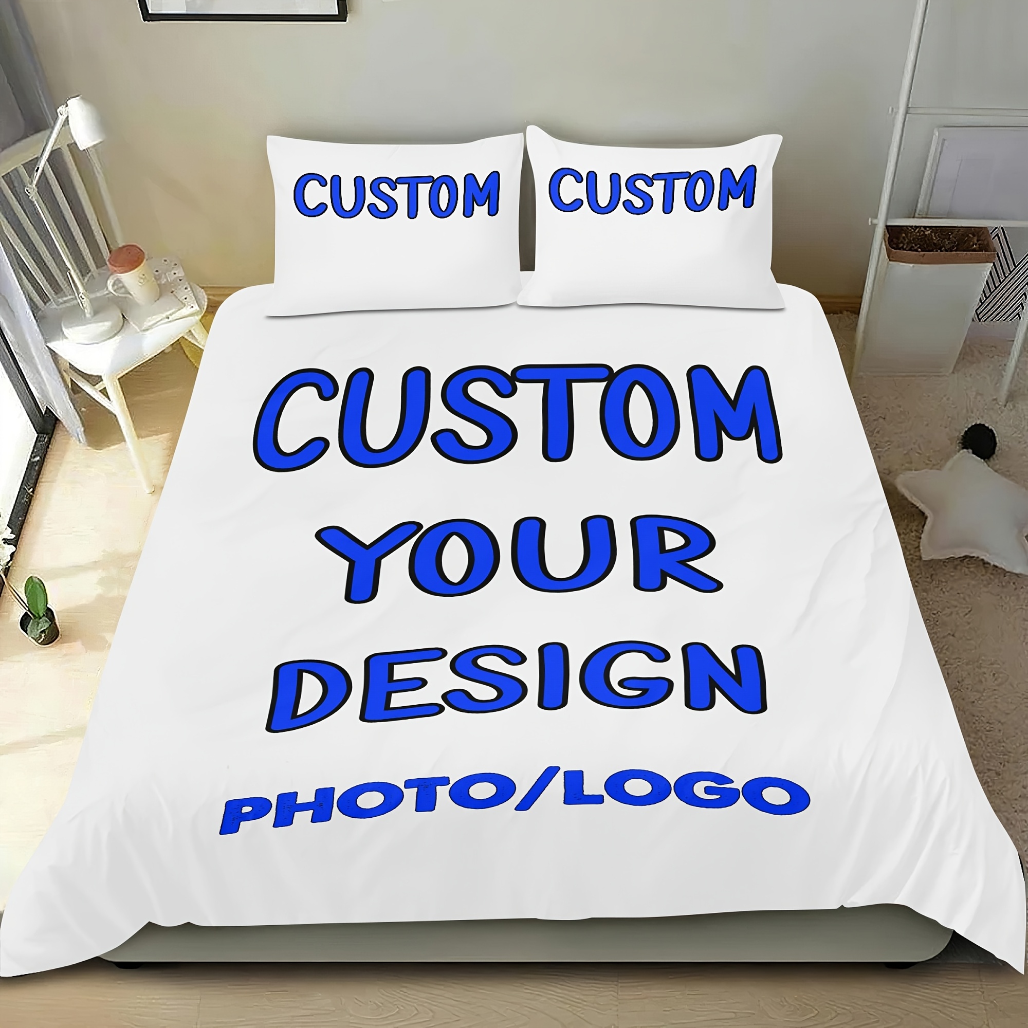 TEMU Custom Bedding 3pcs Set (duvet Cover X 1, Pillowcases X 2), Featuring Your Design Image/photo/logo/text, Ideal For Bedroom, Bedding, Decor - And