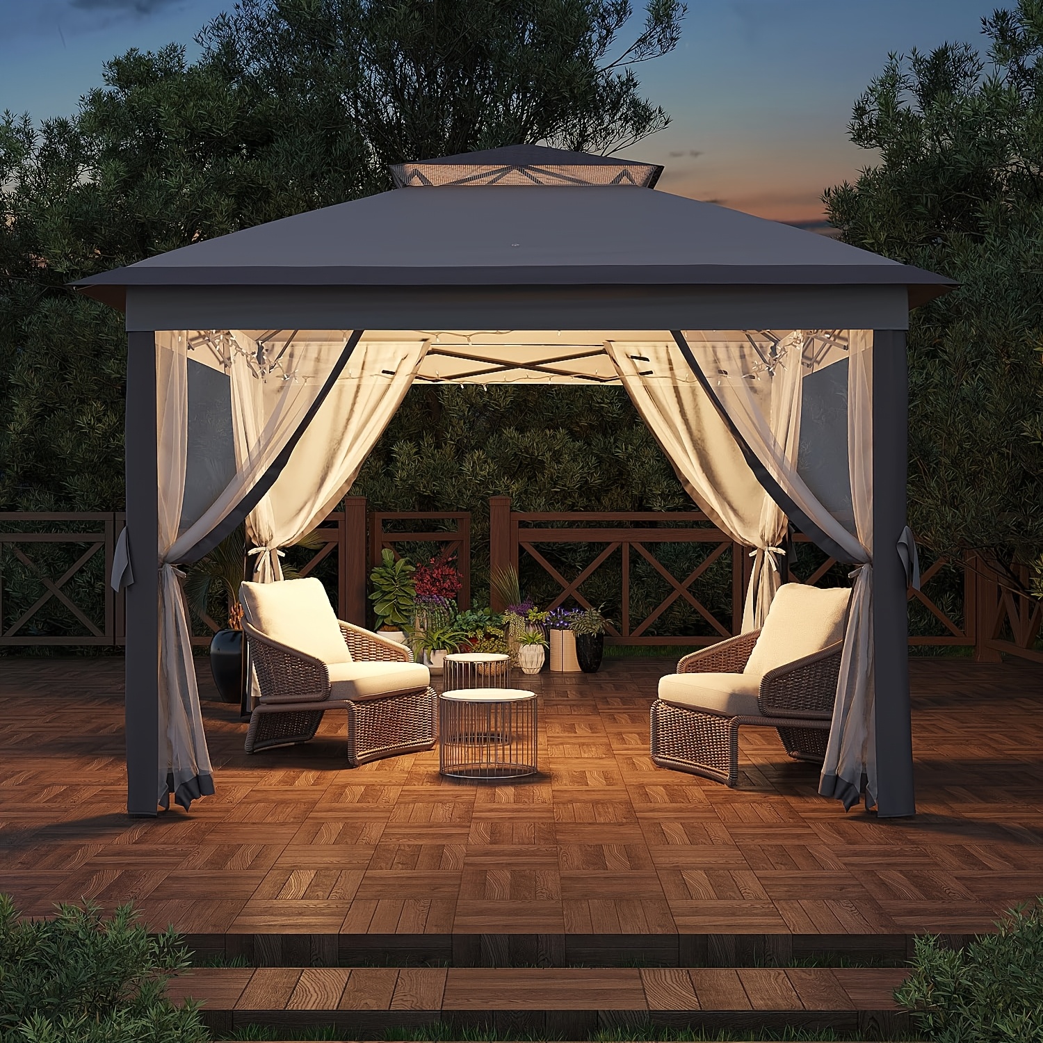 11x11ft Pop Up Gazebo Tent With Mosquito Netting, Outdoor Canopy Shelter Easy Setup, Water & UV Resistant - Gray