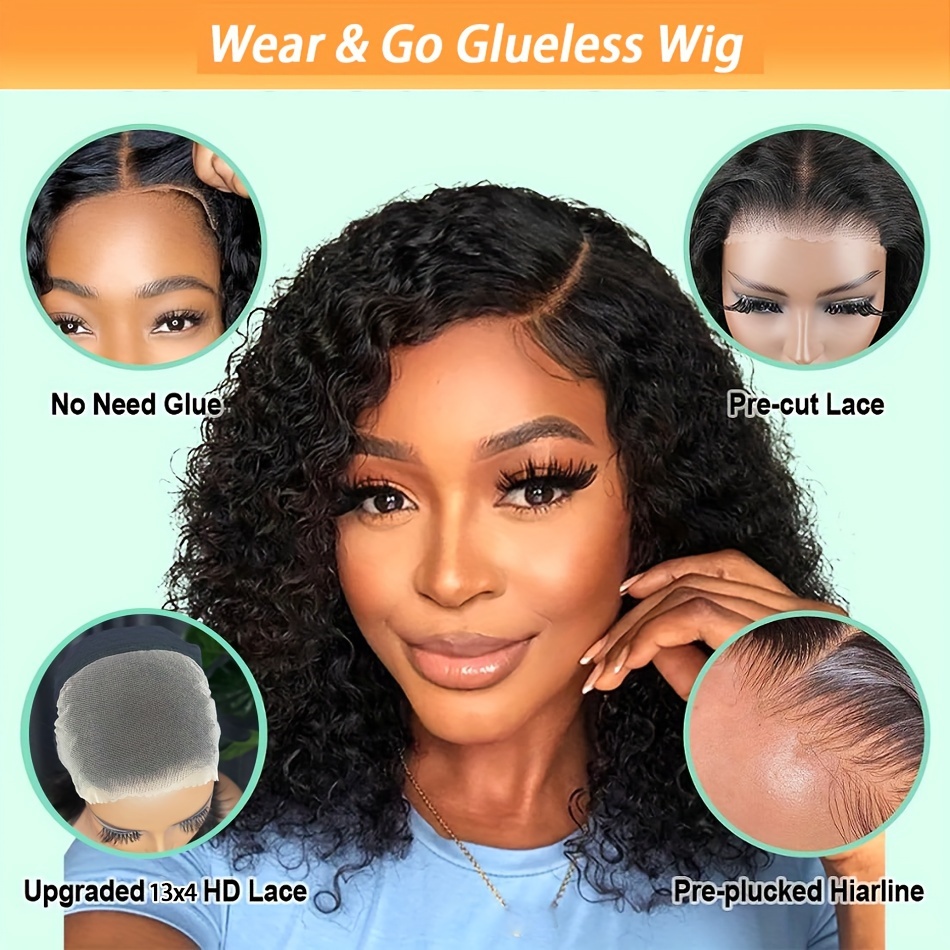  glueless deep wave bob wig 13x4 lace frontal human hair curly water wave style for women details 5
