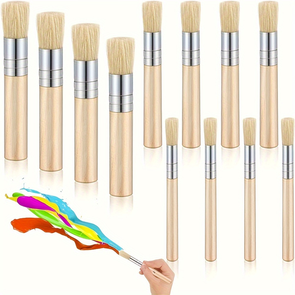 

12pcs Wooden Stencil Brushes Natural Bristle Stencil Brushes Wooden Handle Painting Brushes For Acrylic Oil Watercolor Art Painting Stencil Project Diy Crafts