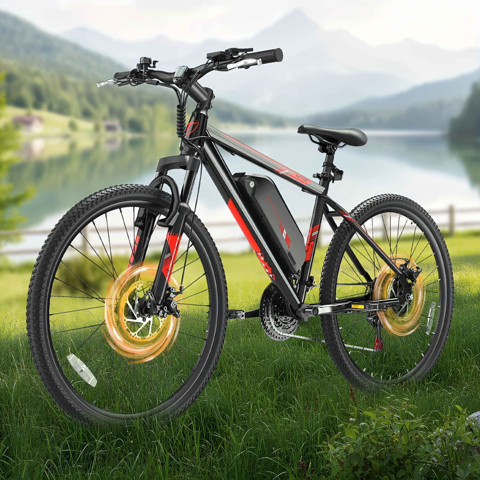 TEMU VTT électrique avec batterie amovible 36V 10.4AH et moteur 350W, Vélo électrique avec système de vitesse à 21 vitesses, autonomie de plus de 40+