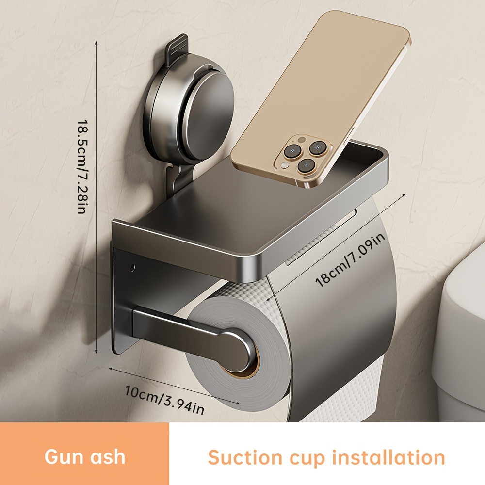 1pc Musurjoy Wall-mounted Toilet Paper Holder, Material Gray Color, Suitable For Roll And Tissue, Suction Cup, Time- Shelf