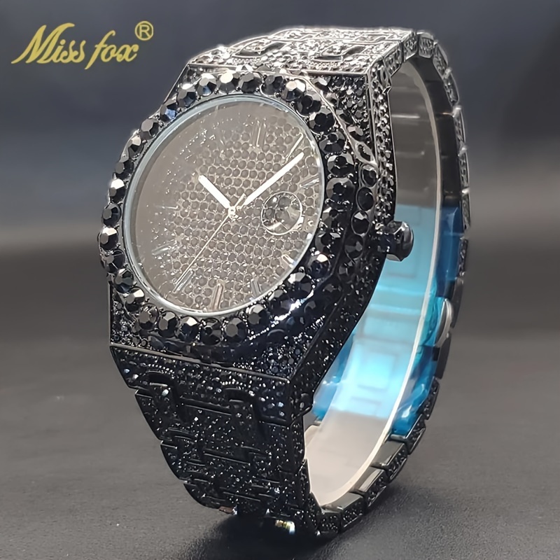 Hip Hop Ice Out Rhinestone Watch for Men with Night Light