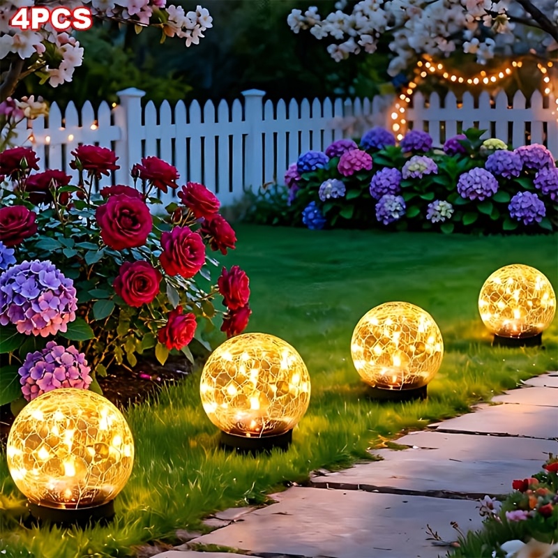 TEMU 4pcs Outdoor Solar Lights, Outdoor Solar Floor Lights - Cracked Wishing Balls, Ip44 Waterproof, Smart Light Sensing, Bright Led Lights Can