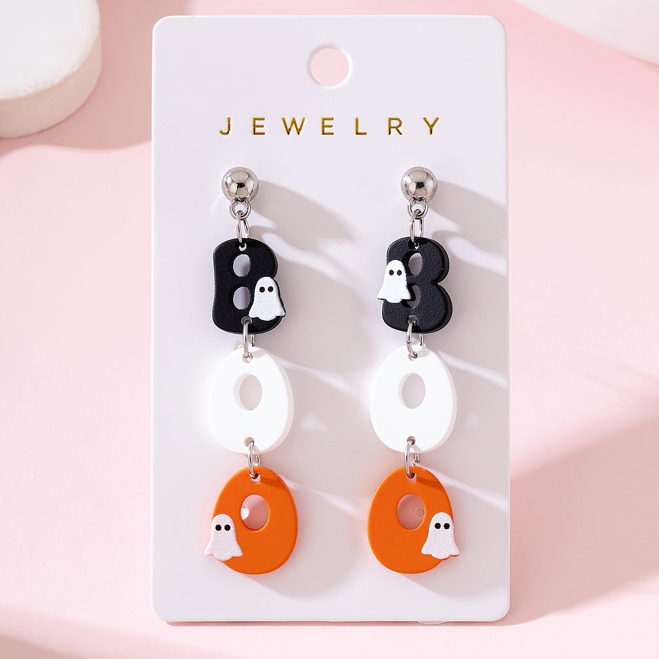 TEMU 1 Pair Of Halloween Cute "boo" Painted Design Women's Fashion Earrings, The Perfect Decoration For Holiday Parties