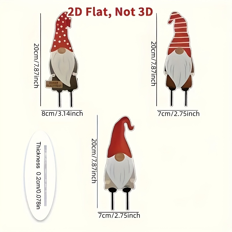 Image of 2d Flat, 2d Falt 3pcs Set Christmas Gnome Garden Stake, Acrylic Material, Fairy Tale Themed Outdoor Holiday Decoration, 2d Flat
