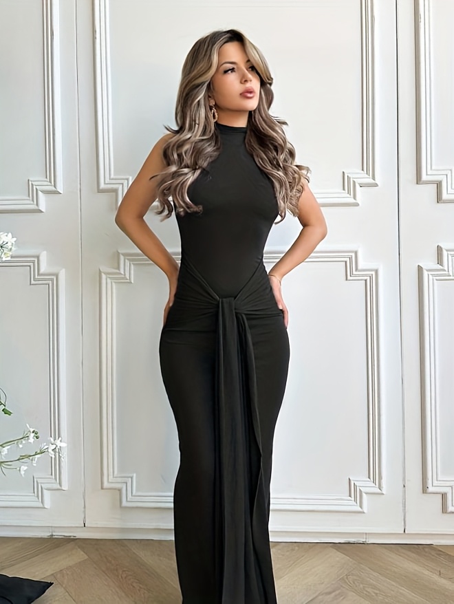 Solid Color Elegant Women's Front Tie Dress