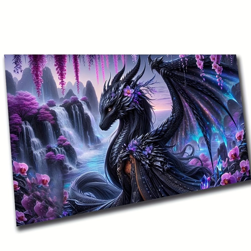 TEMU 1pc Diy 70x40cm Black Landscape Waterfall Art Mosaic Diamond Painting Kits, Kits For Adults, Diamond Mosaic Kits, Crafts Kits, Wall Art For Home