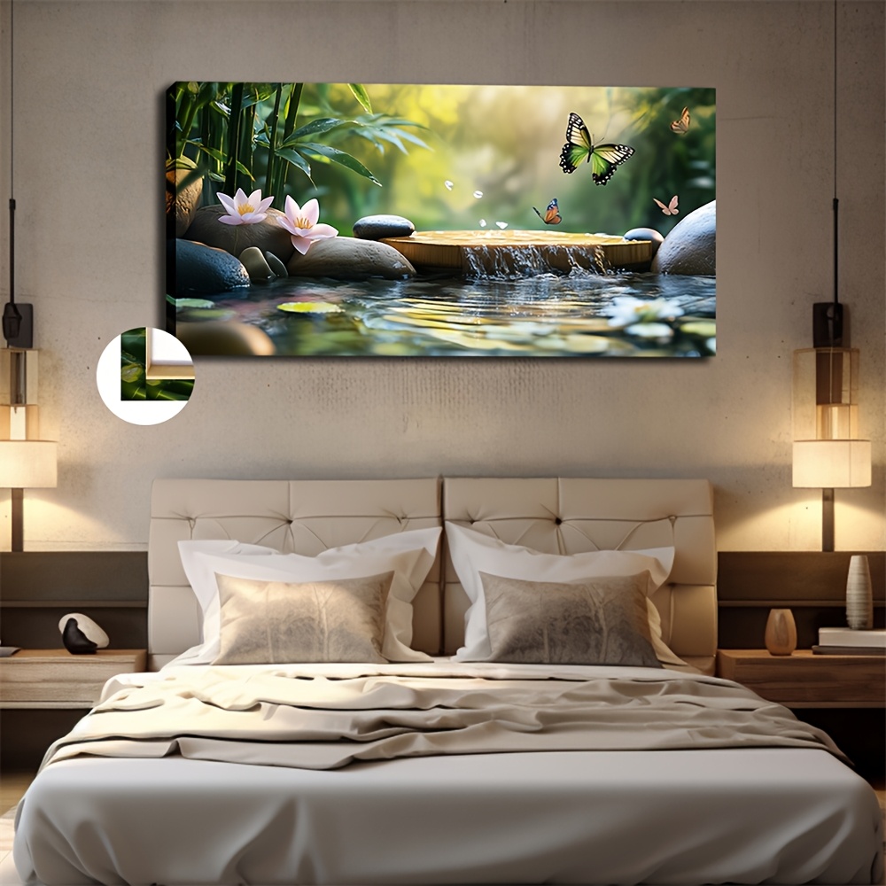 TEMU 2d Flat, Large Horizontal Framed Canvas Wall Art - Dam Minimalist Modern Forest Suitable For Living Room, Office,, Natural Warm Atmosphere