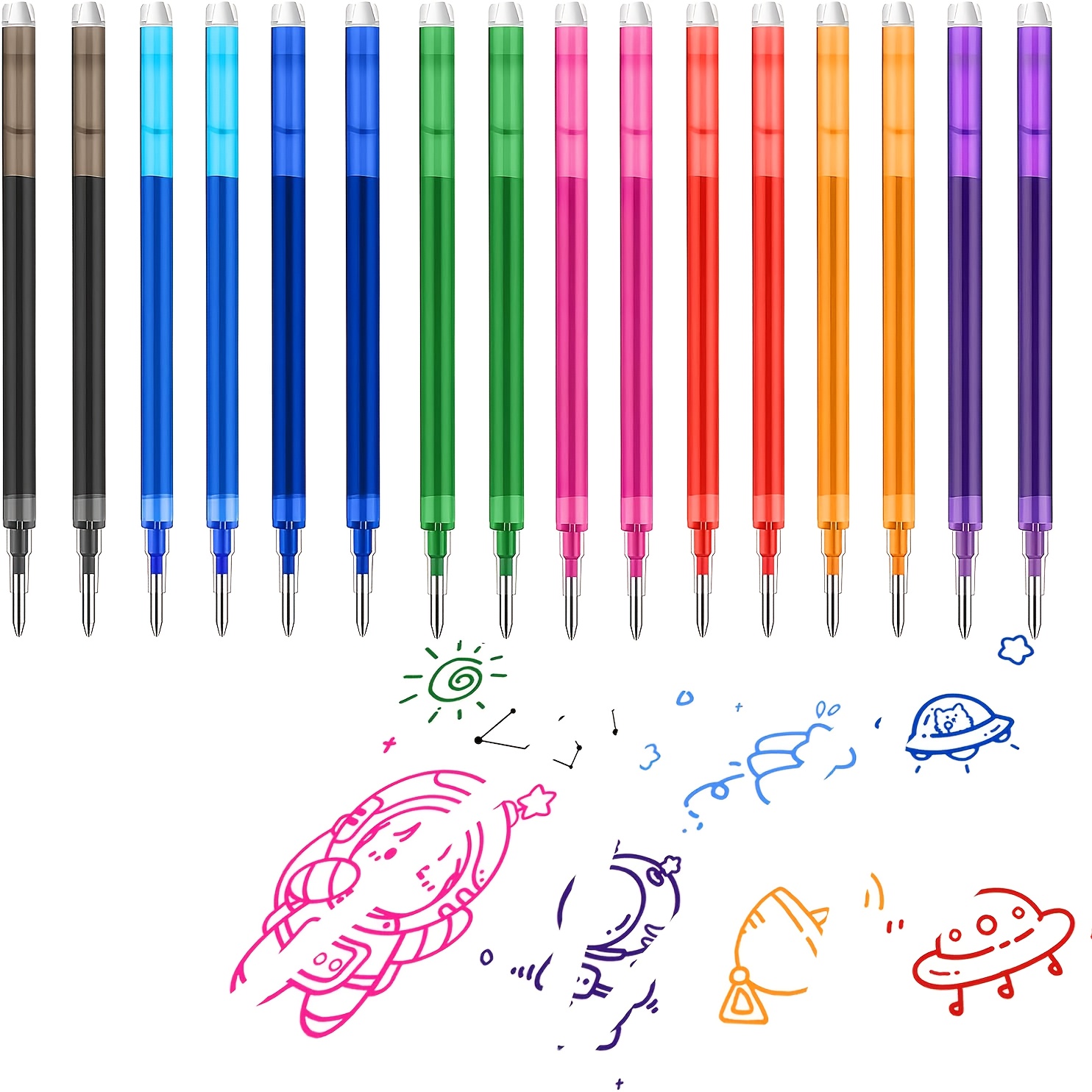 16pcs 0.7mm Erasable Gel Ink Pen Refills Compatible With Frixion Friction, 8 Colors Smooth Writing Multicolor Retractable Fine Point Pen Refill For Office Home Art Drawing Writing And Planne