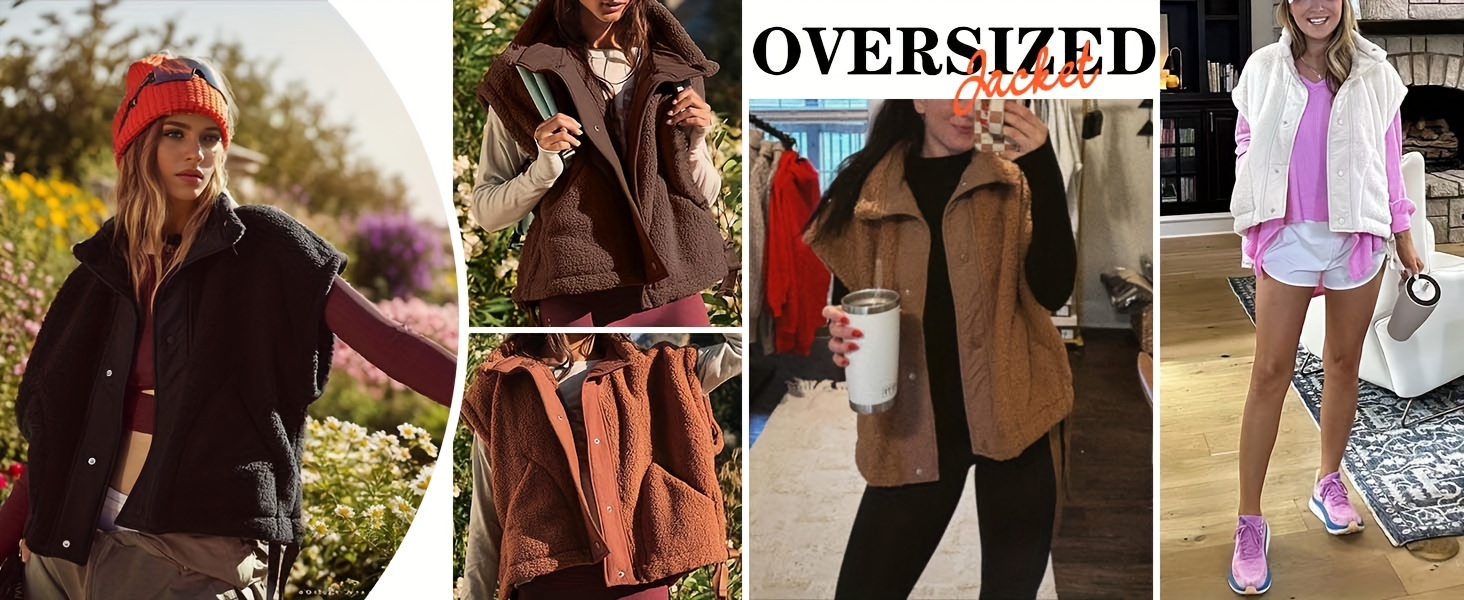 womens cozy fleece vest elegant sleeveless sherpa jacket button warm winter wear with pockets Product details 4