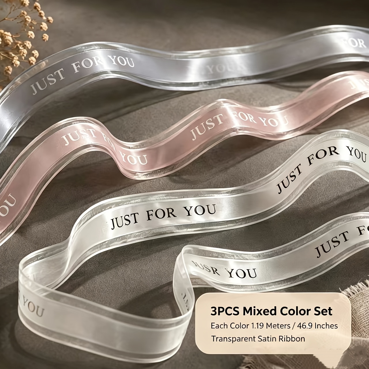 TEMU Three--touch Yarn Ribbon, Ins-style Transparent Mesh Ribbon, Simple English Print Yarn Ribbon, Floral Cake Gift Box Wrapping Decorative Ribbon,