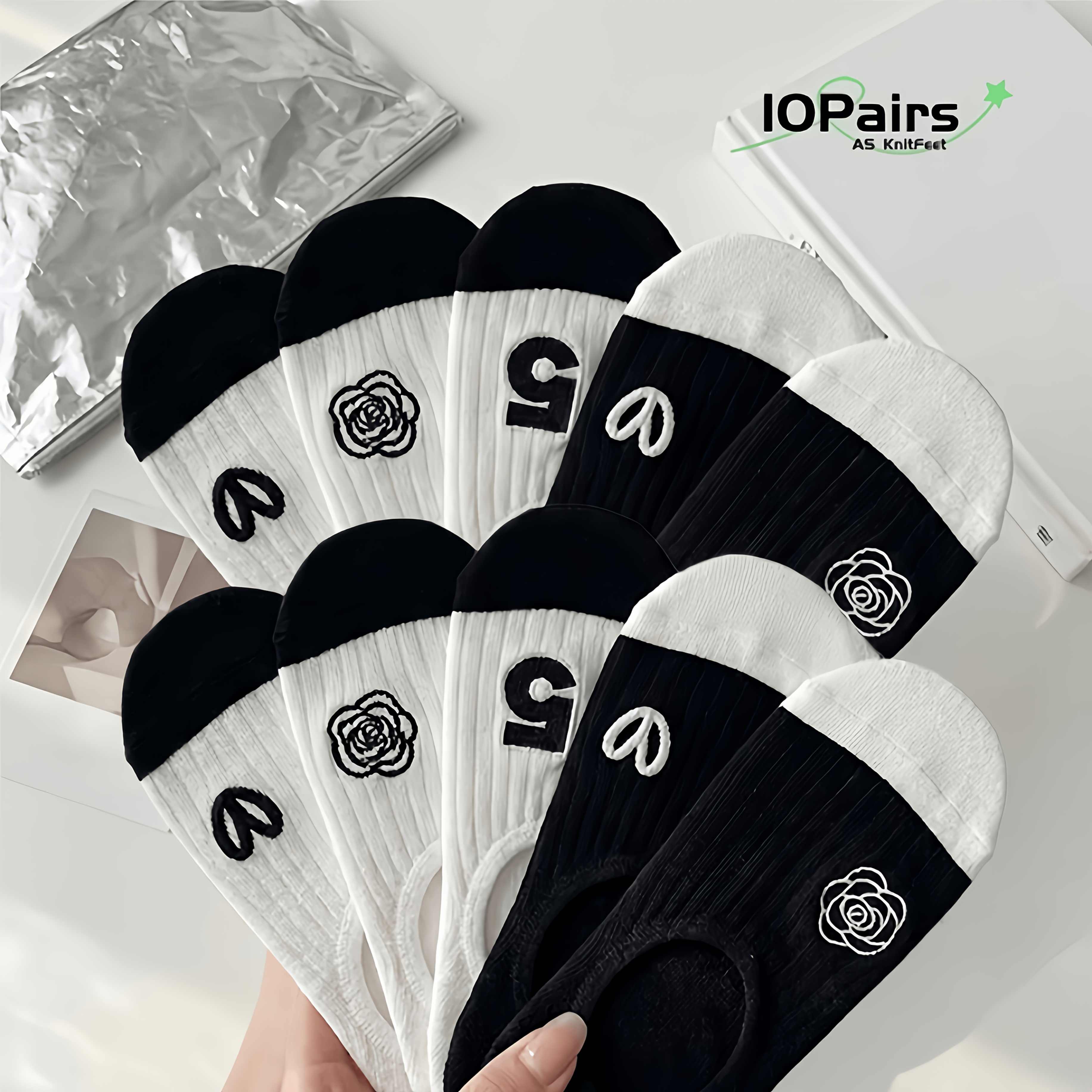 TEMU 10 Paires Lot Mélange Printemps Été Nouveaux Chaussettes Femme Chaussettes Courtes Direct Fleur Math 5 Cœur Chaussettes Bateau Femme Invisible