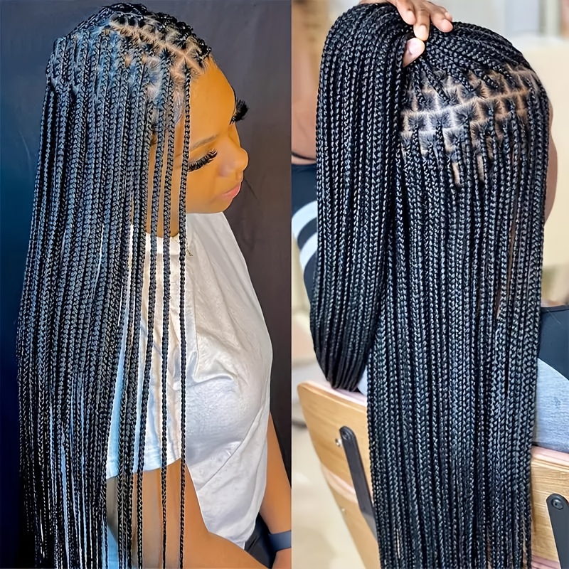 TEMU 30 Inch Full Lace Braided Wig With 360&deg; Lace - Knotless Box Braids, High-temperature Fiber Straight Hair, Look For, For (weddings, Parties, Daily Use) - Braided Hair Wig For