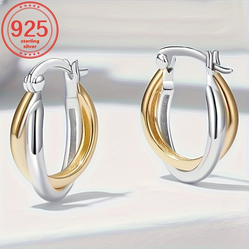 TEMU Sterling Silver 925 Ring Earrings, Bohemian Style, Mixed Colors, Hypoallergenic, Ear Needle Material 925 Silver, Ideal For Daily Wear And