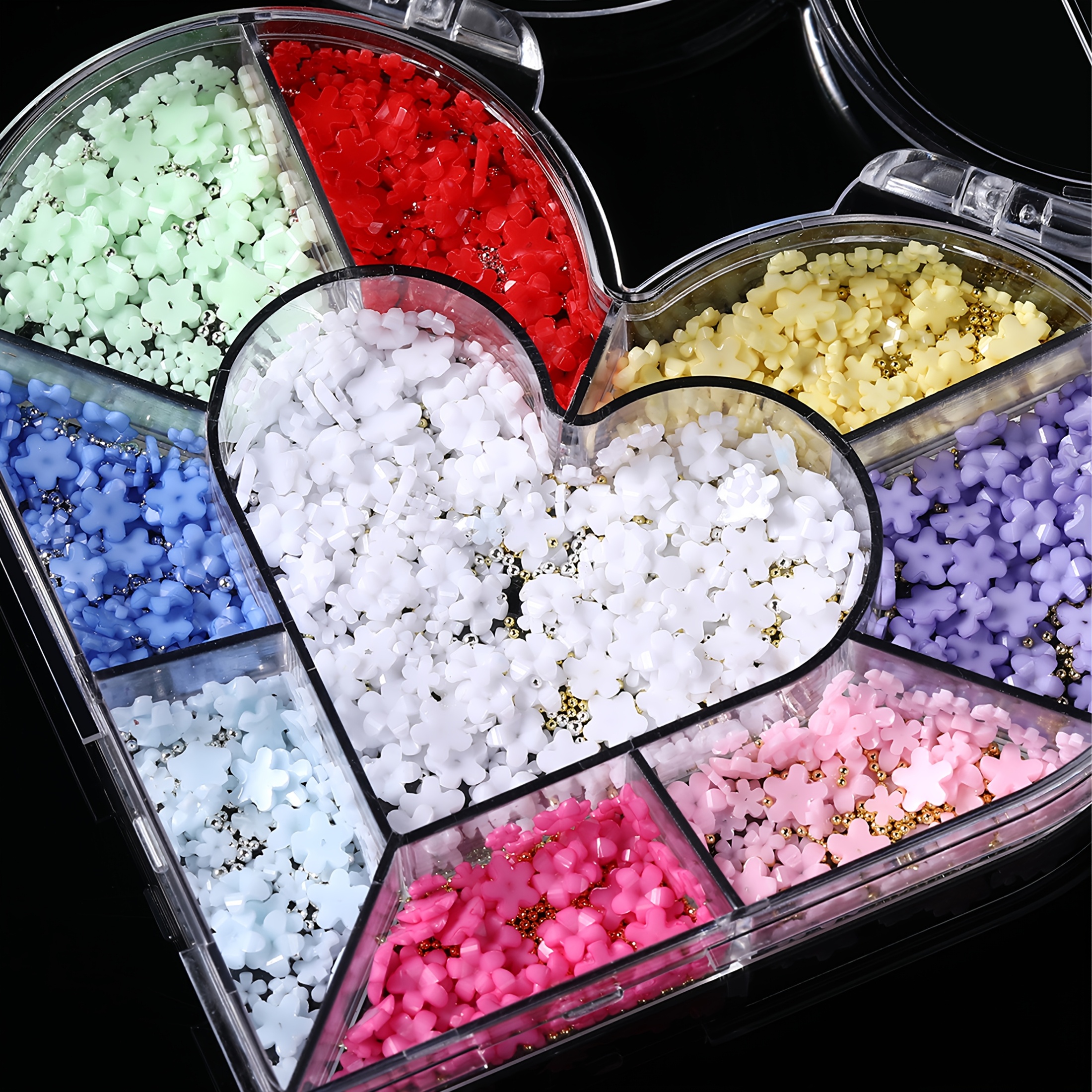 TEMU Unscented Nail Charm Decoration 3d Flowers Colorful Acrylic Resin Flowers, Silvery , Cute Five-petal Flower, For Ladies And Girls, Diy Nail Decoration Accessories
