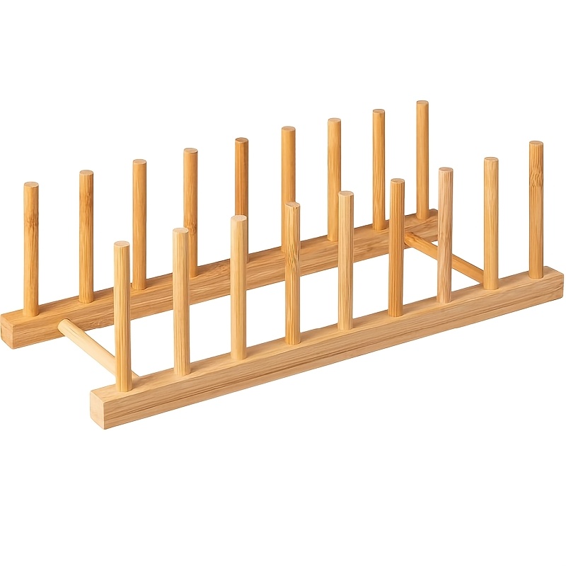 Image of Bamboo And Wood Dish Rack, Vertical Drainage Rack, Kitchen Cabinet Organizer, Suitable For Plates, Pots, Lids, Bowls, Cups, Cutting Boards, And Books (keeping Dry)